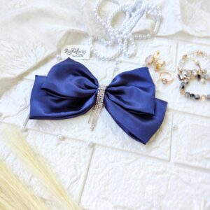 Navy Blue 2 layer bow with hanging stone chain