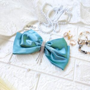 Turquoise Blue 2 layer bow with hanging stone chain