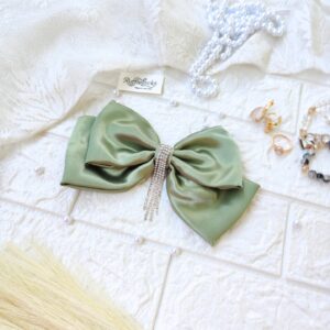 Olive Green 2 layer bow with hanging stone chain