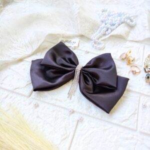 Two Layer Hair Bow Hanging Stone Chain Black