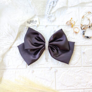 Two Layer Hair Bow Hanging Stone Chain Black