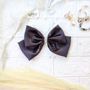 Black 2 layer hair bow with stone chain
