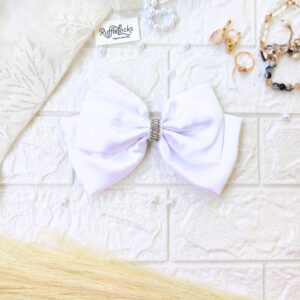 White 2 layer hair bow with stone chain