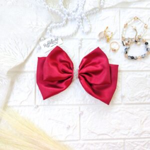 Maroon 2 layer hair bow with stone chain