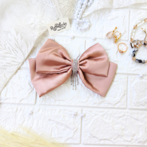 Hazelnut 2 layer hair bow with hanging stone chain