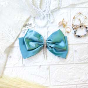 Turquoise Blue 2 layer hair bow with hanging stone chain