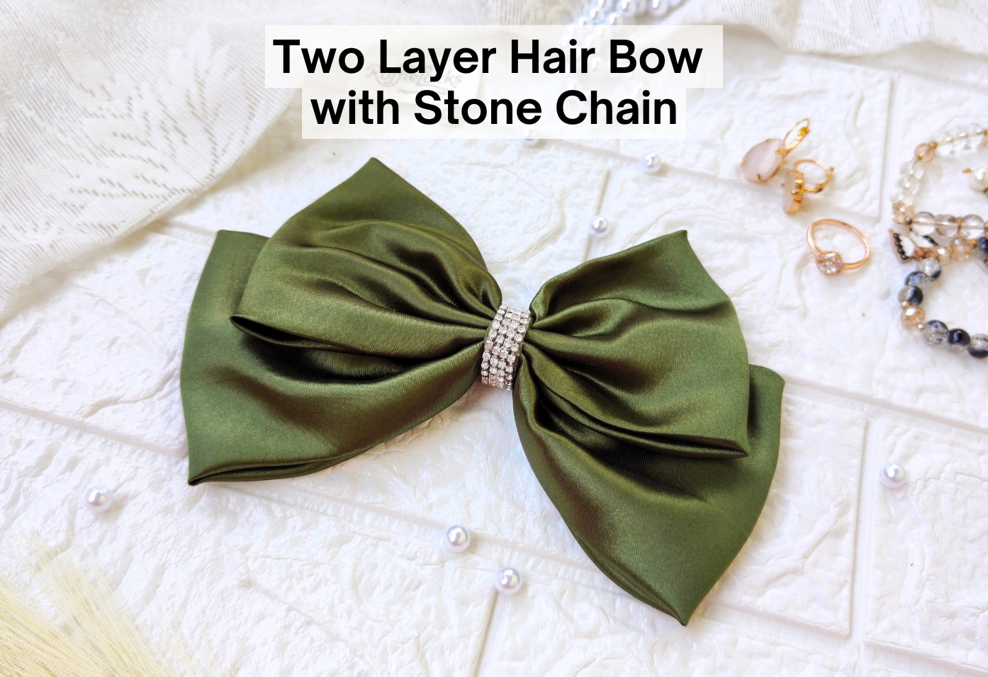 Two Layer Hair bow with stone chain