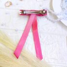 Flamingo Pink Ribbon Hair Bow with stone chain