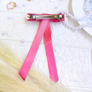 Flamingo Pink Ribbon Hair Bow with stone chain