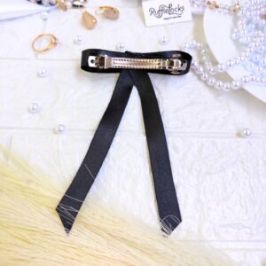 Black Ribbon Hair Bow with stone chain