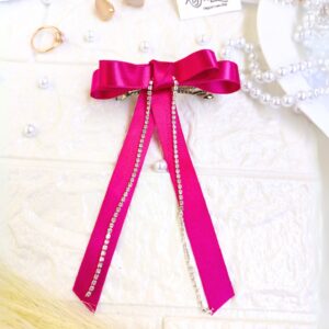 Magenta Pink Ribbon Bow with stone chain
