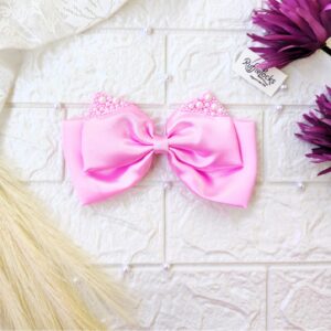 Baby Pink 2 layer hair bow with pearls