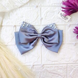 Dark Grey 2 layer hair bow with pearls