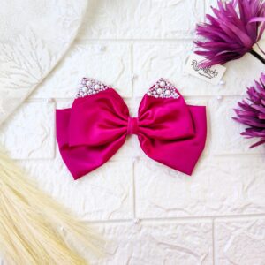 Magenta Pink 2 layer hair bow with pearls