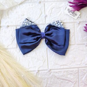 Navy Blue 2 layer hair bow with pearls