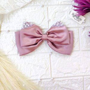 Shimmering Pink 2 layer hair bow with pearls