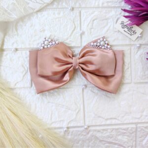 Hazelnut 2 layer hair bow with pearls