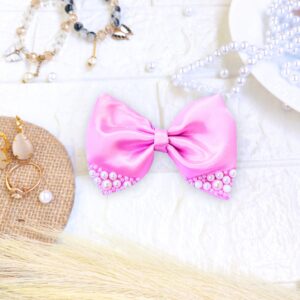 Baby Pink Small Hair Bow Clips with pearls