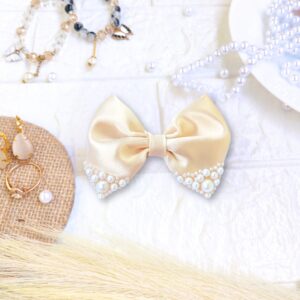 Cream Small Hair Bow Clipswith pearls