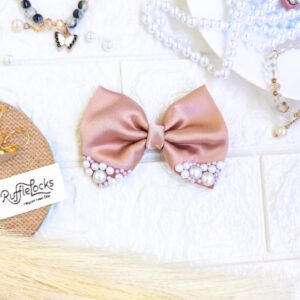 Hazelnut Small hair Bow Clips with pearls