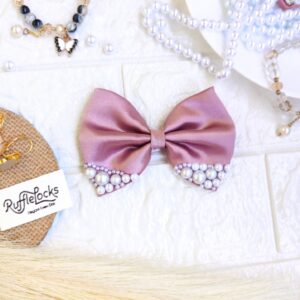 Shimmering Pink Small Hair Bow Clips with pearls