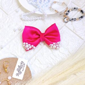 Bright Pink Small Hair Bow Clips with pearls