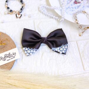 Black Small Hair Bow Clips with pearls