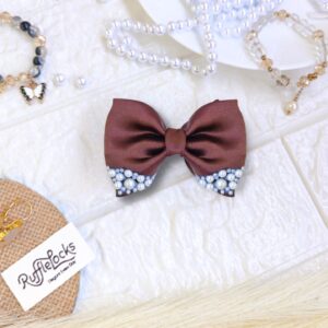 Brown Small Hair Bow Clips with pearls