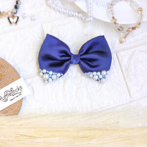 Navy Blue Small Hair Bow Clips with pearls