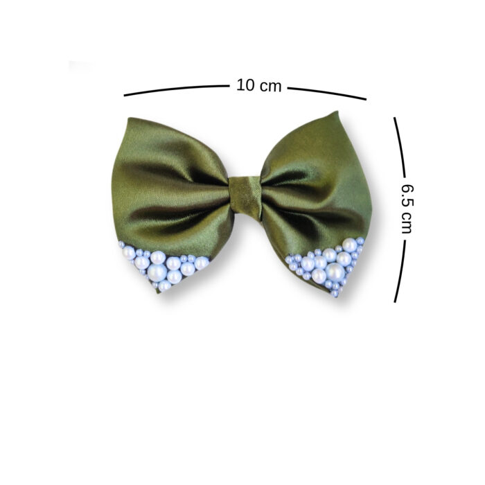 Avocado Green Small Hair bow with pearls
