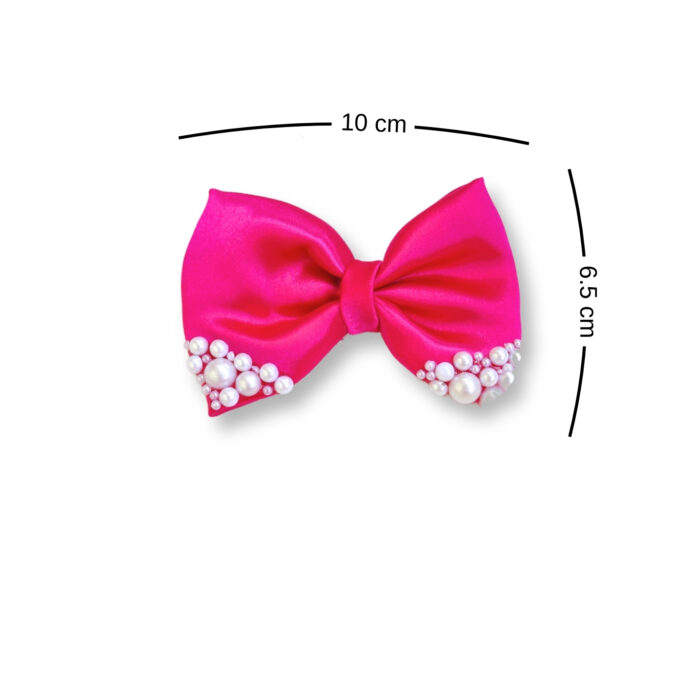 Bright Pink Small Hair bow with pearls