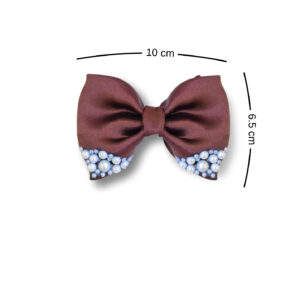 Brown Small Hair bow with pearls