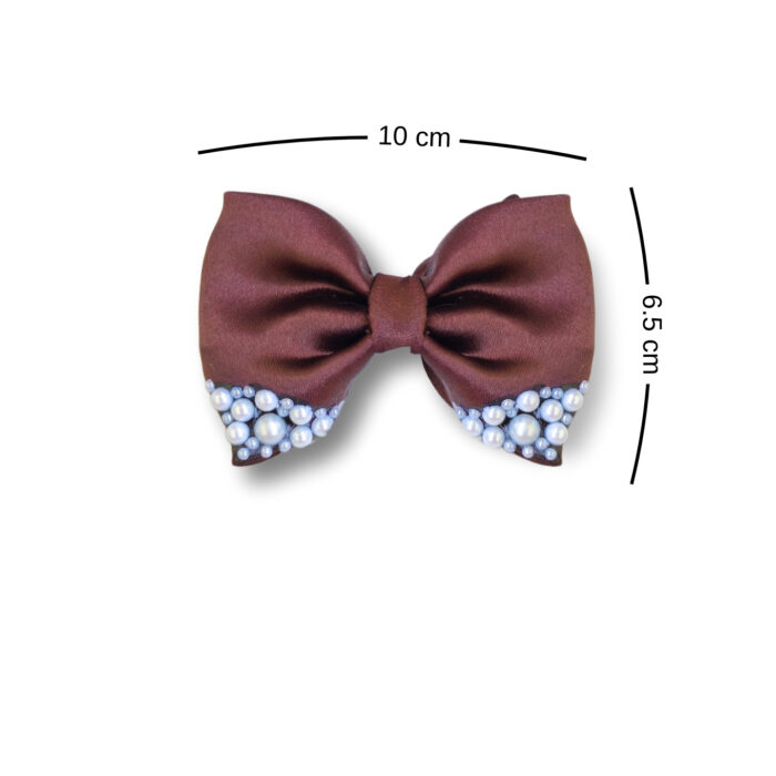 Brown Small Hair bow with pearls
