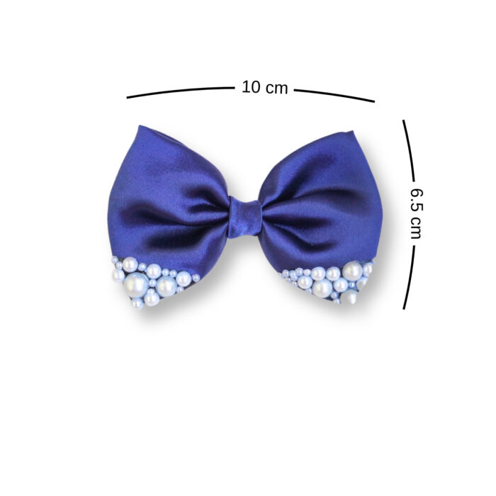 Navy Blue Small Hair bow with pearls