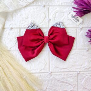 Maroon 2 layer hair bow with pearls