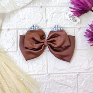 Brown Two Layer Hair Bow with Pearl