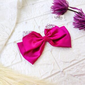 Magenta Pink 2 layer hair bow with pearls