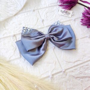 Dark Grey 2 layer hair bow with pearls