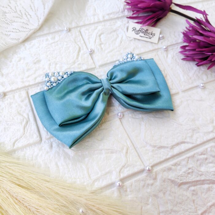 Turquoise Blue pearl bow