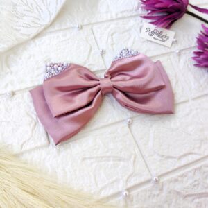 Shimmering Pink 2 layer hair bow with pearls