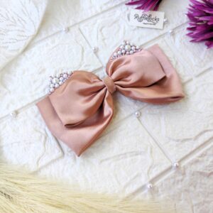 Hazelnut 2 layer hair bow with pearls