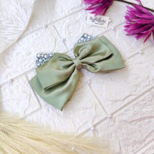 Olive Green 2 layer hair bow with pearls