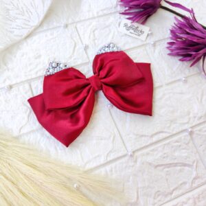 Maroon 2 layer hair bow with pearls