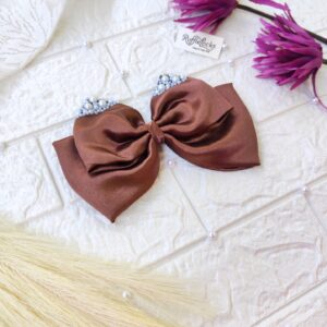 Brown Two Layer Hair Bow with Pearl