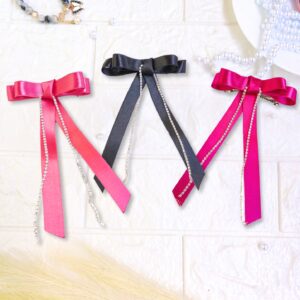 Ribbon Bows With Stone Chain Pack of 3
