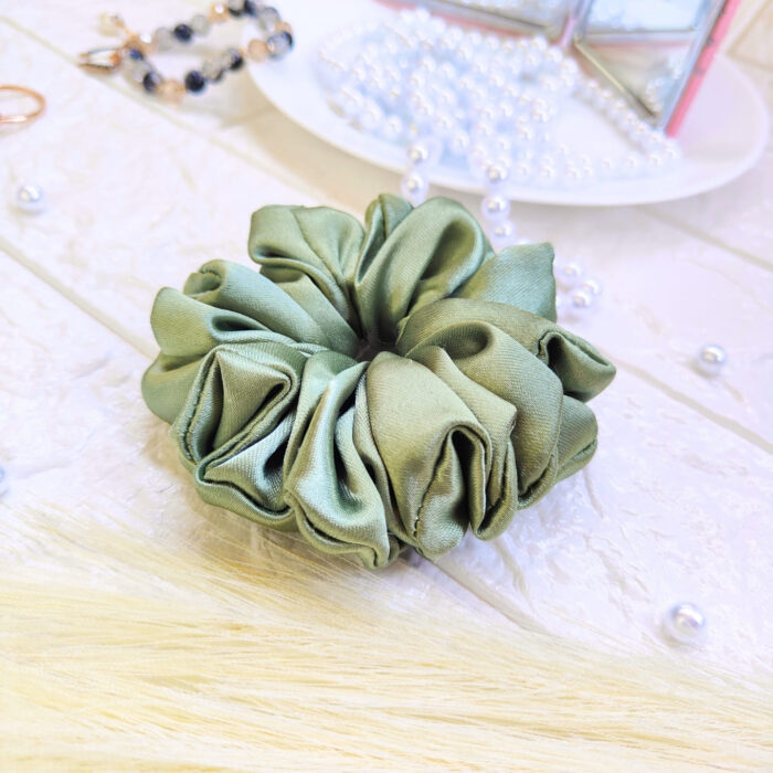 Olive Green hair scrunchies