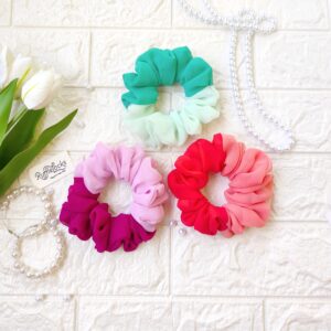 Georgette scrunchies Lavender, Iris Blue, Peach colour image