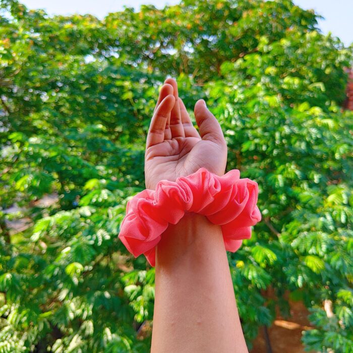 Georgette scrunchies peach bud colour image