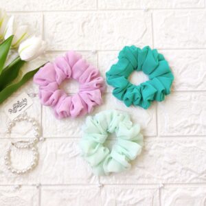 Georgette scrunchies Lavender, mint, iris blue colour image