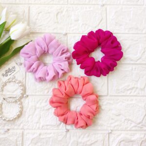 Georgette Scrunchies | Pack of 3 | Lavender, Magenta Pink, Peach